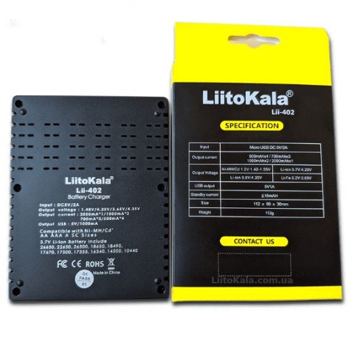 LiitoKala Lii-402 універсальний зарядний пристрій 18650, АА, ААА Li-Ion, LiFePO4, Ni-Mh PowerBank type С