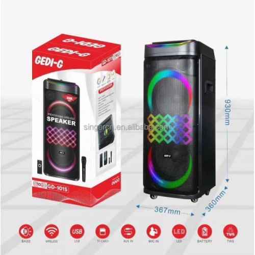 Портативна акумуляторна Bluetooth колонка Gedi-G GD-1015, 160 Вт, 2×10", висота 93 см, з 1 мікрофоном