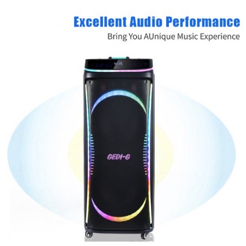 Портативна акумуляторна Bluetooth колонка Gedi-G GD-1023, 80 Вт, 2×10", висота 49 см, з 2 мікрофонами