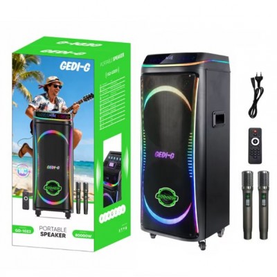 Портативна акумуляторна Bluetooth колонка Gedi-G GD-1023, 80 Вт, 2×10", висота 49 см, з 2 мікрофонами