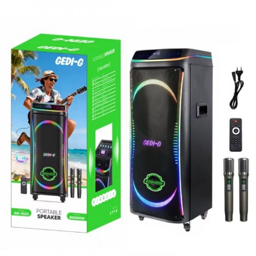 Портативна акумуляторна Bluetooth колонка Gedi-G GD-1023, 80 Вт, 2×10", висота 49 см, з 2 мікрофонами