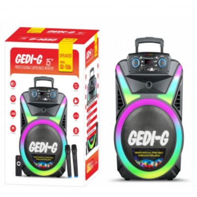 Портативна акумуляторна Bluetooth колонка Gedi-G GD-1506, 200 Вт, 1×15", висота 70 см, з 2 мікрофонами