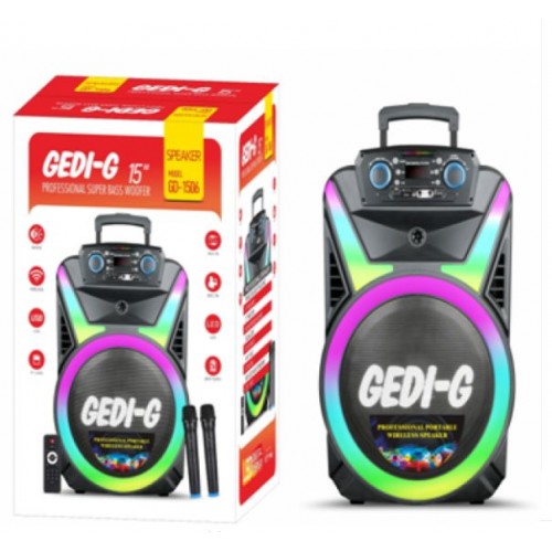 Портативна акумуляторна Bluetooth колонка Gedi-G GD-1506, 200 Вт, 1×15", висота 70 см, з 2 мікрофонами