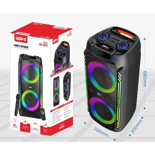 Портативна акумуляторна Bluetooth колонка Gedi-G GD-2821, 50 Вт, 2×8", висота 68 см, з 1 мікрофоном
