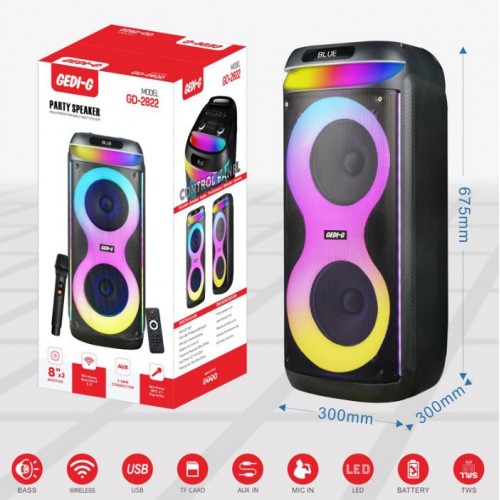 Портативна акумуляторна Bluetooth колонка Gedi-G GD-2822, 50 Вт, 2×8", висота 68 см, з 1 мікрофоном