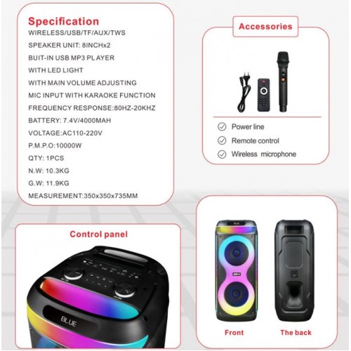 Портативна акумуляторна Bluetooth колонка Gedi-G GD-2822, 50 Вт, 2×8", висота 68 см, з 1 мікрофоном