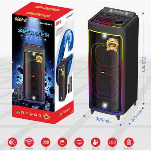 Портативна акумуляторна Bluetooth колонка Gedi-G GD-2898, 100 Вт, 2×8", висота 76 см, з 2 мікрофонами
