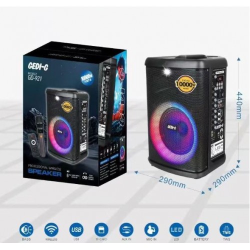 Портативна акумуляторна Bluetooth колонка Gedi-G GD-921, 40 Вт, 1×8", висота 44 см, з 1 мікрофоном