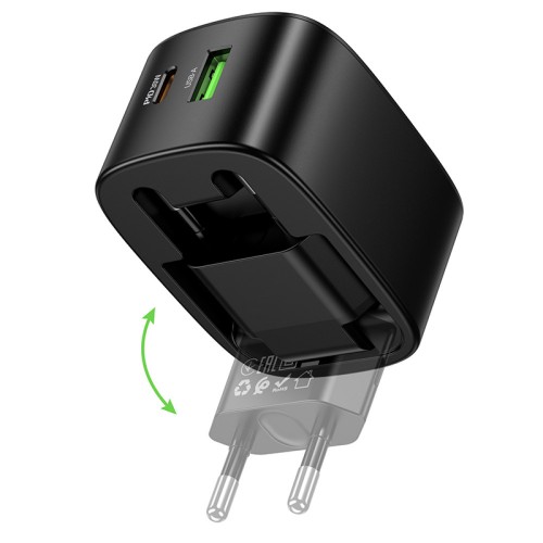 Мережевий зарядний пристрій Hoco CS102A folding PD30W+QC3.0 Type-C to Type-C